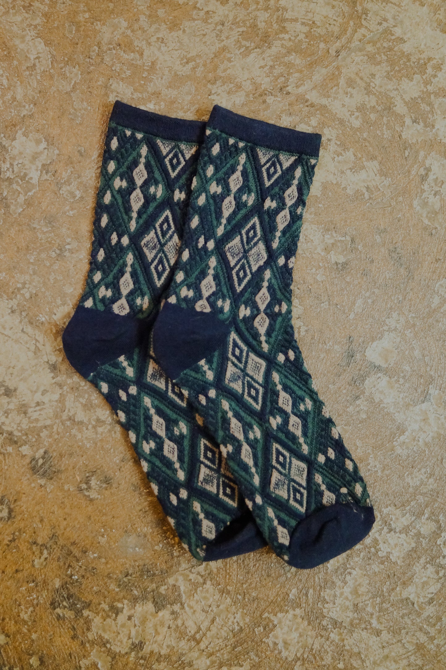 Blue Diamond Pattern Ankle Socks