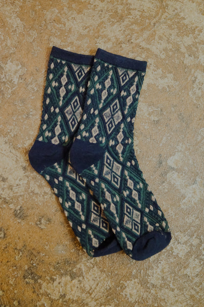 Blue Diamond Pattern Ankle Socks