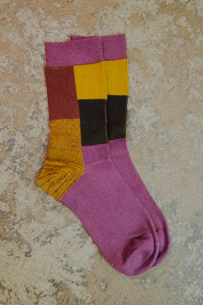 Purple Color Block Ankle Socks