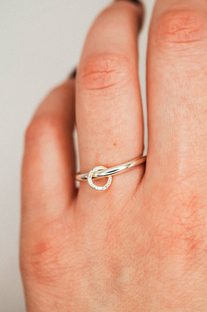 Solitaire Sparkle Link Ring, Sterling Silver