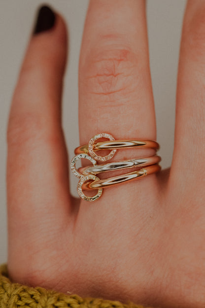 Solitaire Sparkle Link Ring, 14K Rose Gold Fill