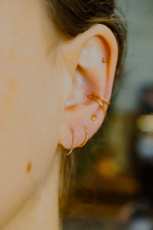 Sparkle Huggie Hoop Earring in Solid 14K Gold