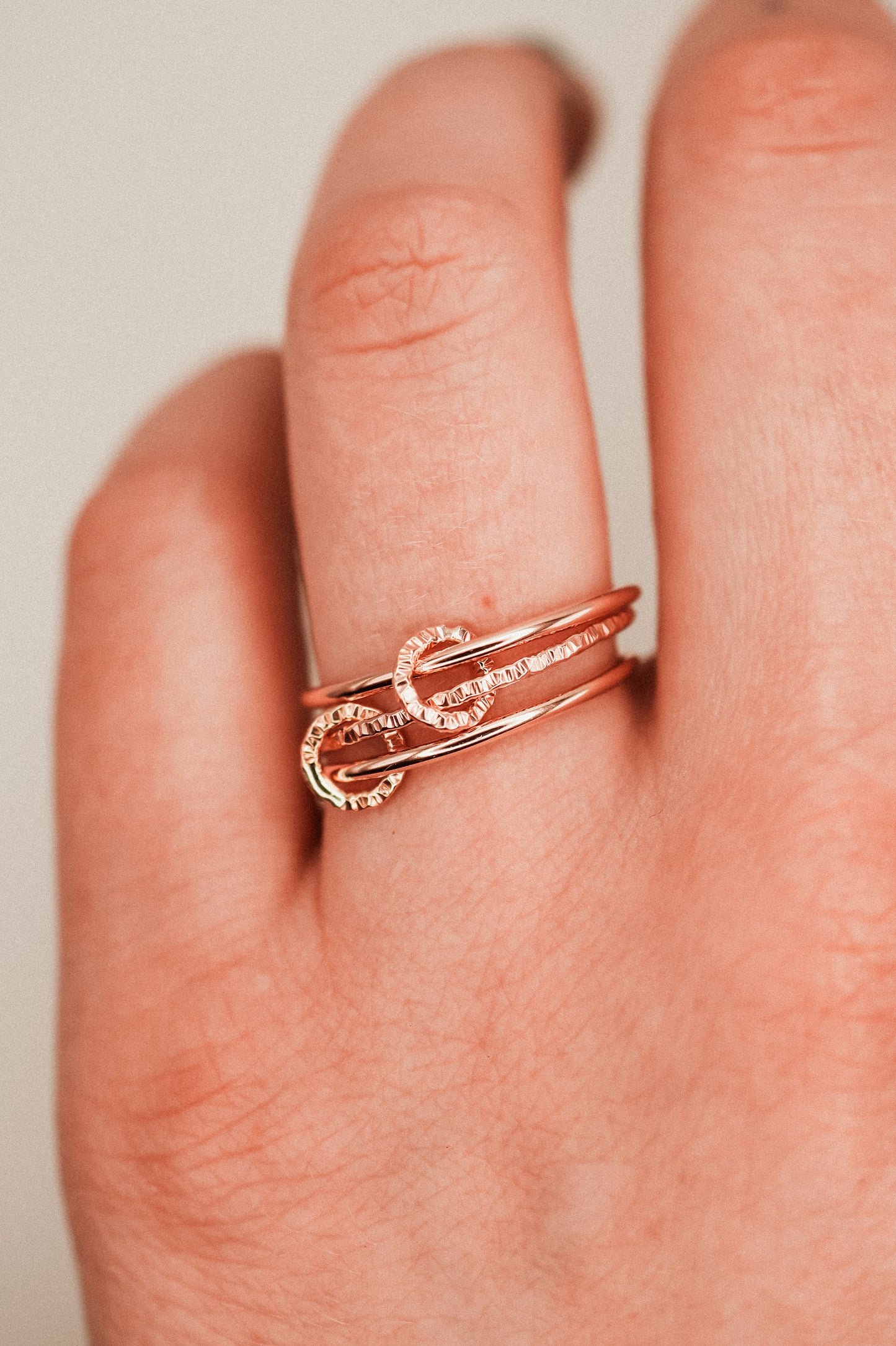 Sparkle Ladder Link Ring, 14K Rose Gold Fill