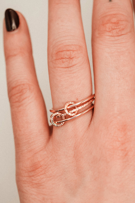 Sparkle Ladder Link Ring, 14K Rose Gold Fill