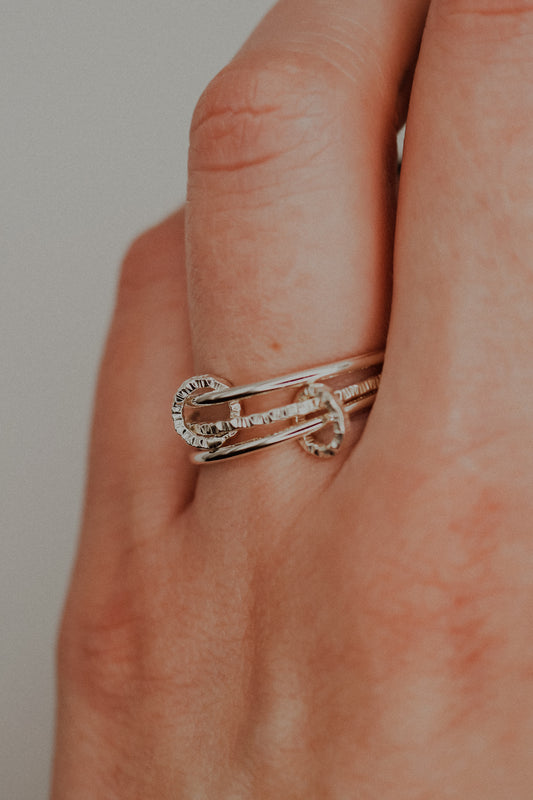 Sparkle Ladder Link Ring, Sterling Silver