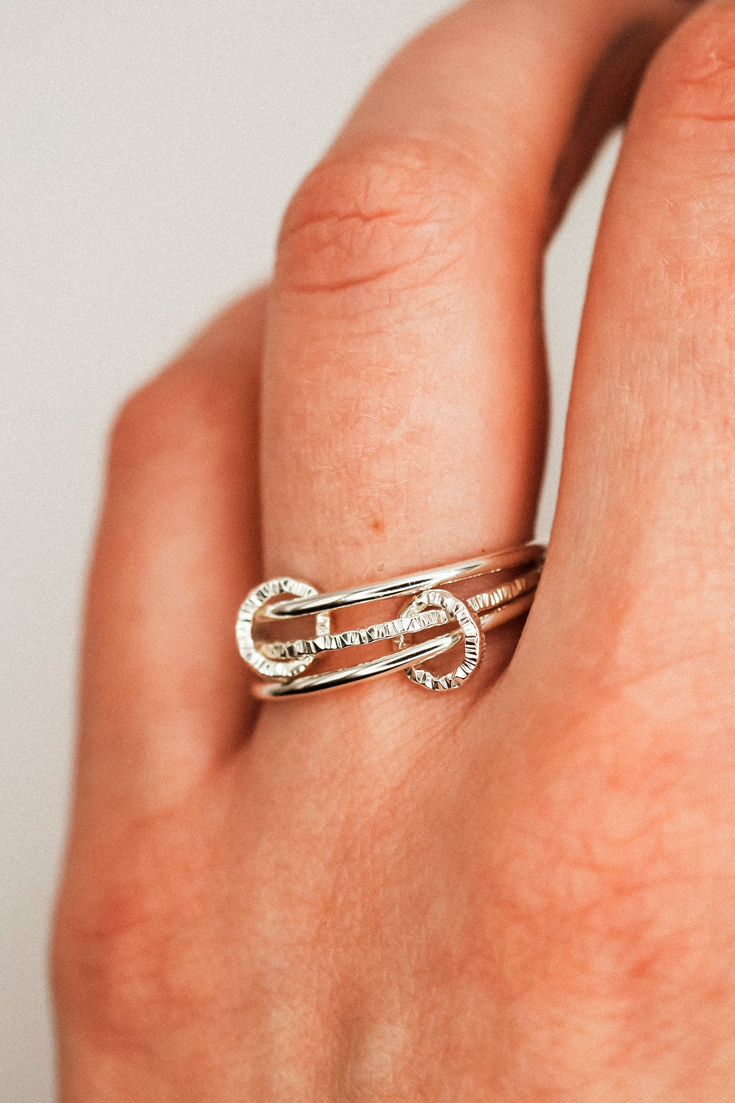Sparkle Ladder Link Ring, Sterling Silver