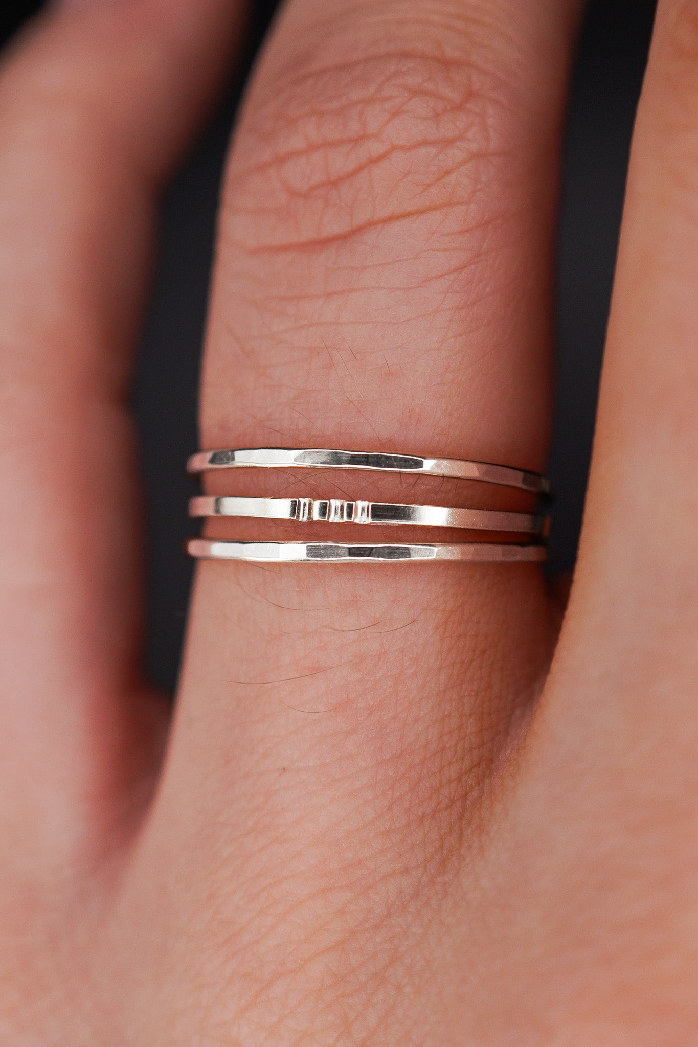 Hammered Square Lined Set Of 3 Stacking Rings, Gold Fill, Rose Gold Fill or Sterling Silver