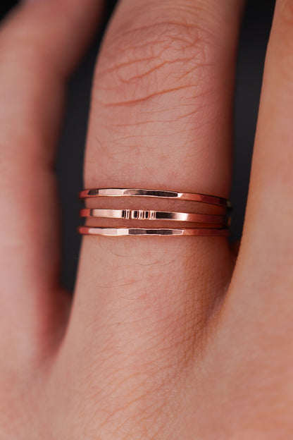 Hammered Square Lined Set Of 3 Stacking Rings, Gold Fill, Rose Gold Fill or Sterling Silver