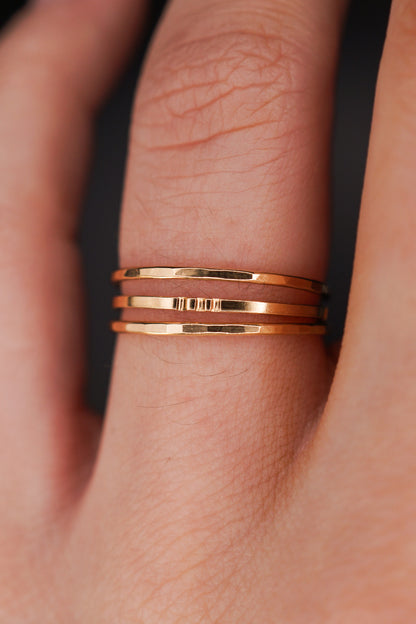 Hammered Square Lined Set Of 3 Stacking Rings, Gold Fill, Rose Gold Fill or Sterling Silver