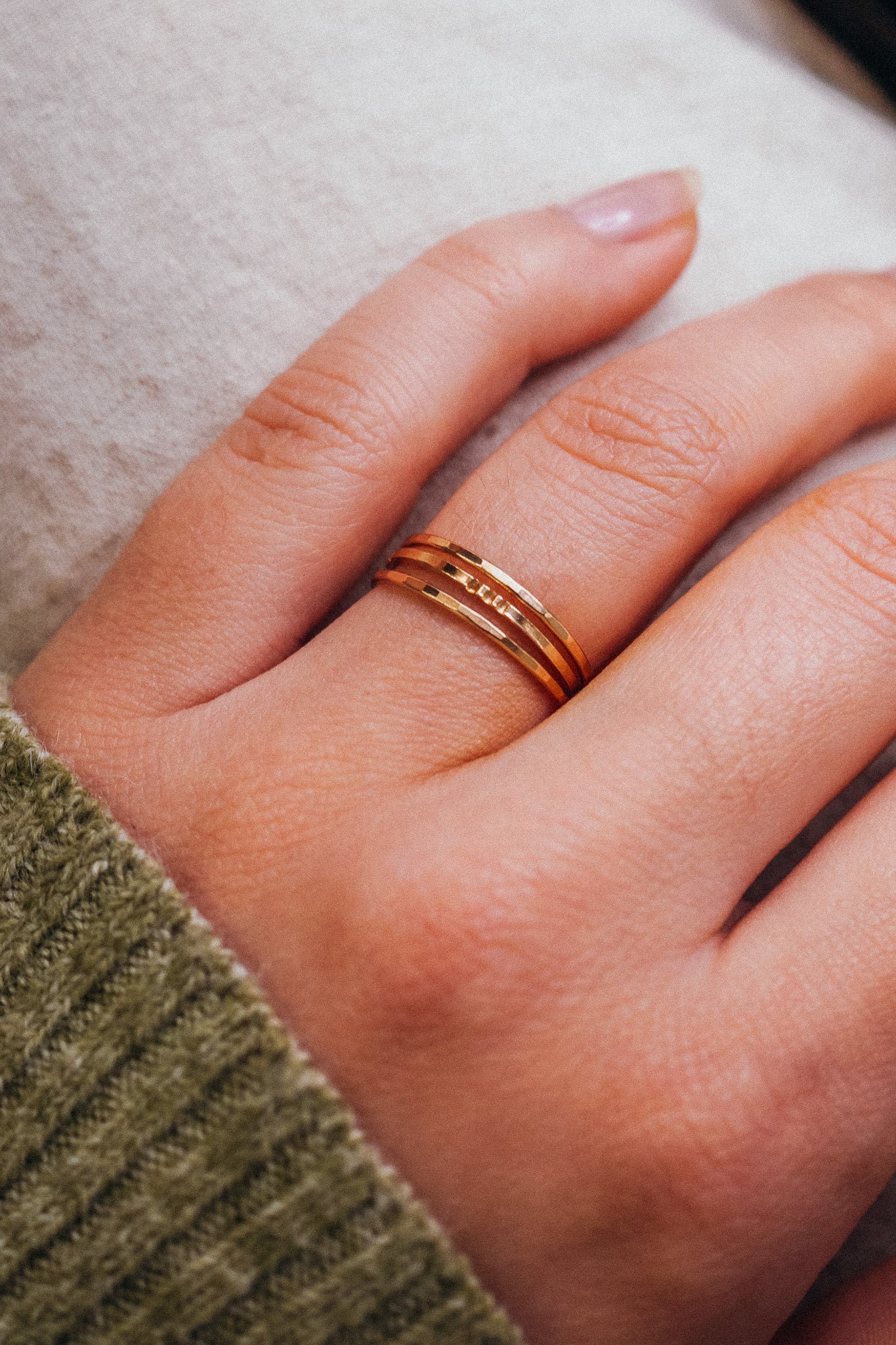 Hammered Square Lined Set Of 3 Stacking Rings, Gold Fill, Rose Gold Fill or Sterling Silver