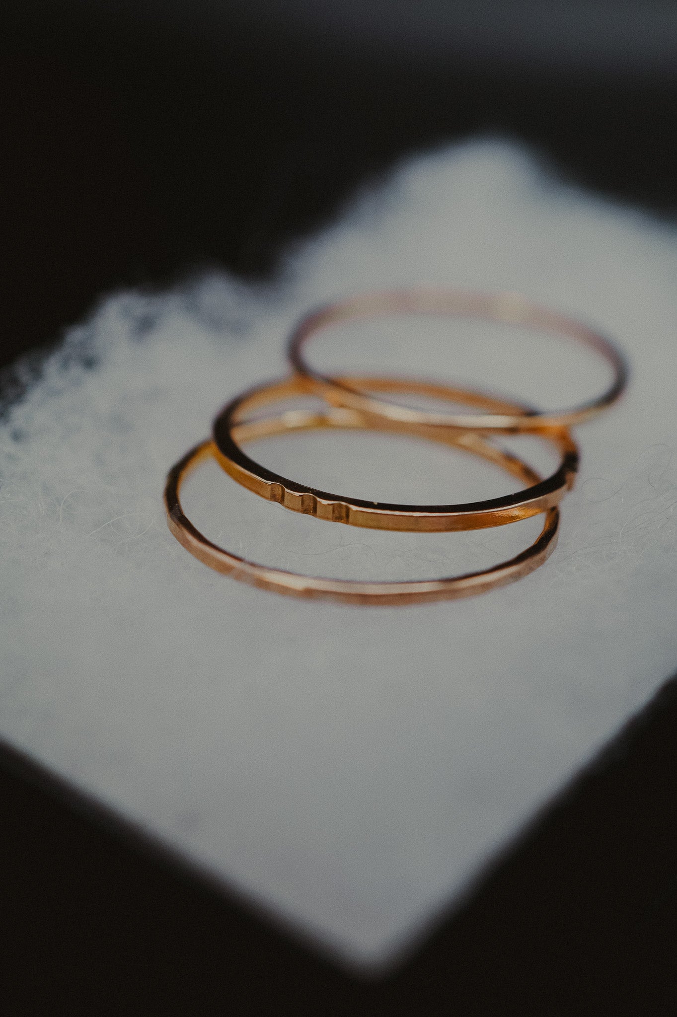 Hammered Square Lined Set Of 3 Stacking Rings, Gold Fill, Rose Gold Fill or Sterling Silver