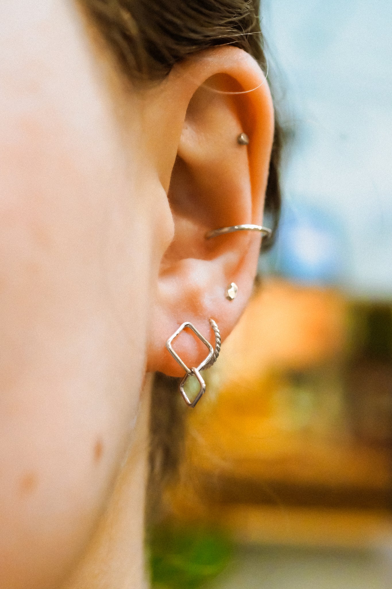 Square Link Stud Earrings, Gold Fill or Sterling Silver