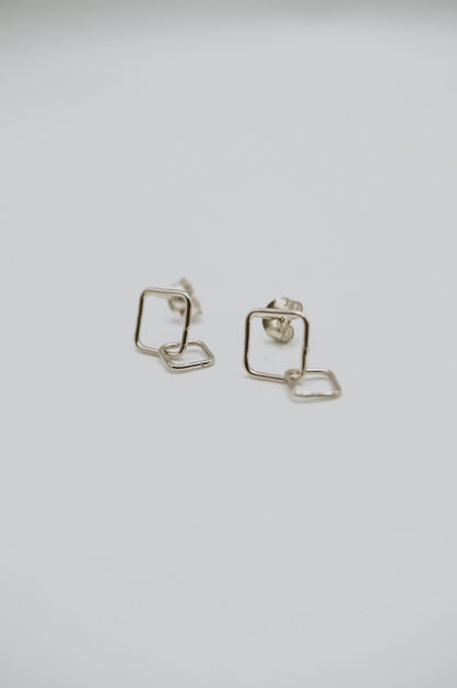 Square Link Stud Earrings, Gold Fill or Sterling Silver