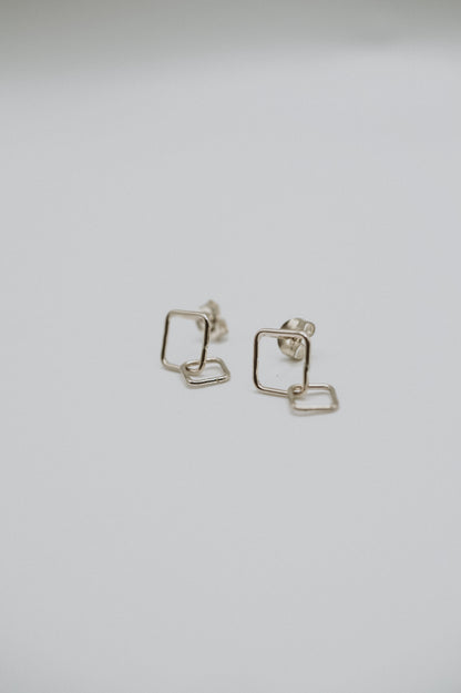 Square Link Stud Earrings, Gold Fill or Sterling Silver