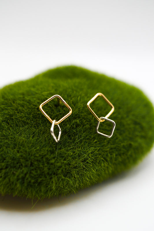 Square Link Stud Earrings, Gold Fill or Sterling Silver