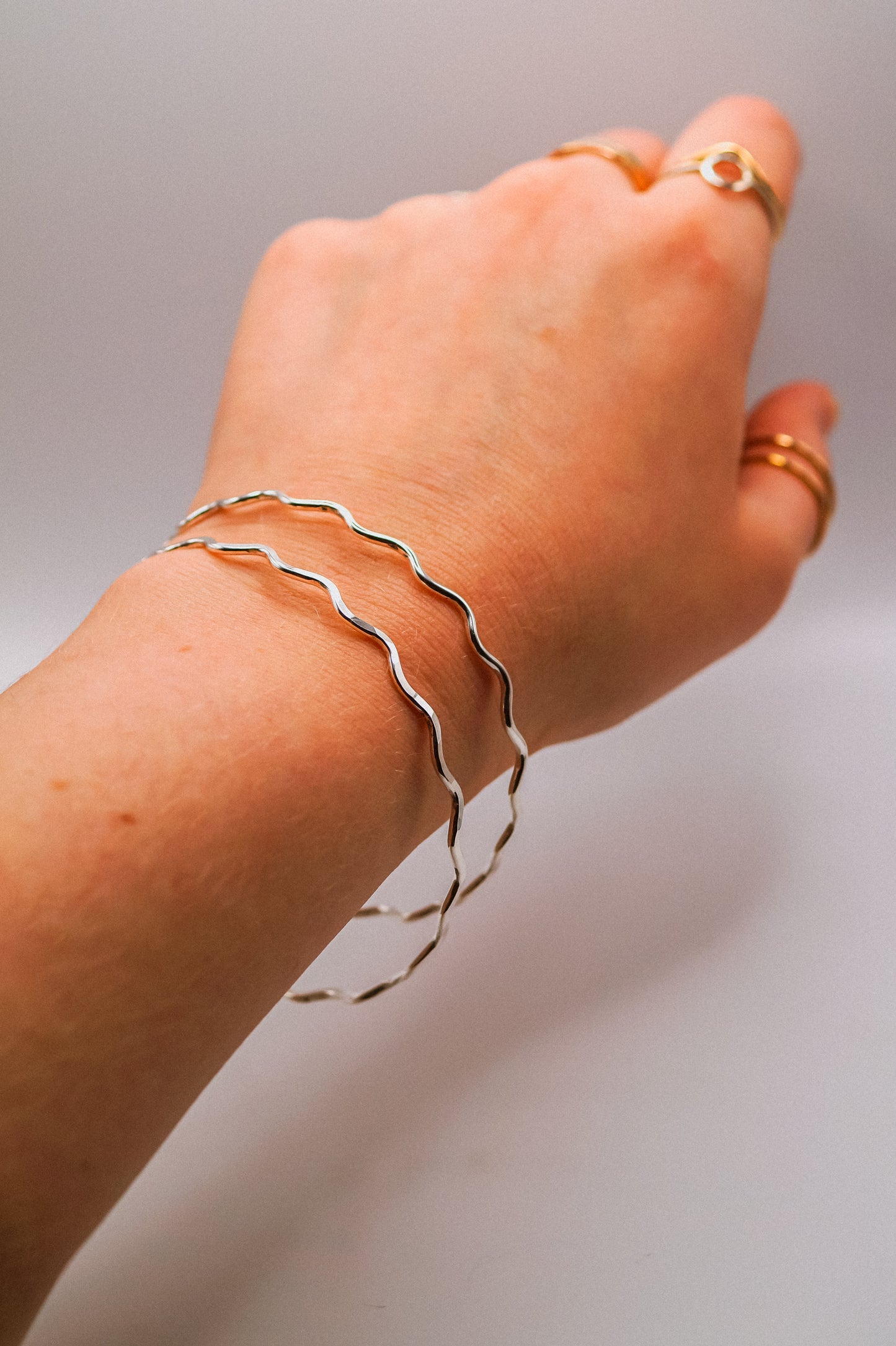 Squiggle Bangle Bracelet, Gold Fill, Rose Gold Fill or Sterling Silver