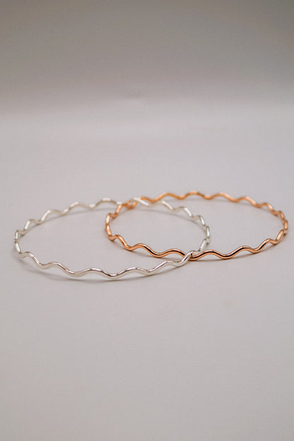 Squiggle Bangle Bracelet, Gold Fill, Rose Gold Fill or Sterling Silver