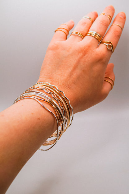 Squiggle Bangle Bracelet, Gold Fill, Rose Gold Fill or Sterling Silver