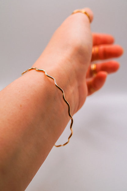Squiggle Bangle Bracelet, Gold Fill, Rose Gold Fill or Sterling Silver