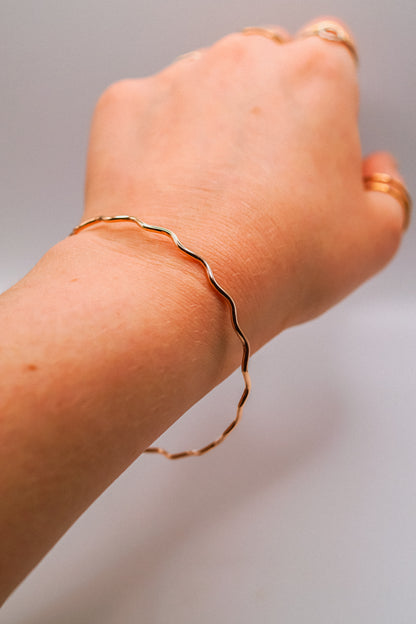 Squiggle Bangle Bracelet, Gold Fill, Rose Gold Fill or Sterling Silver