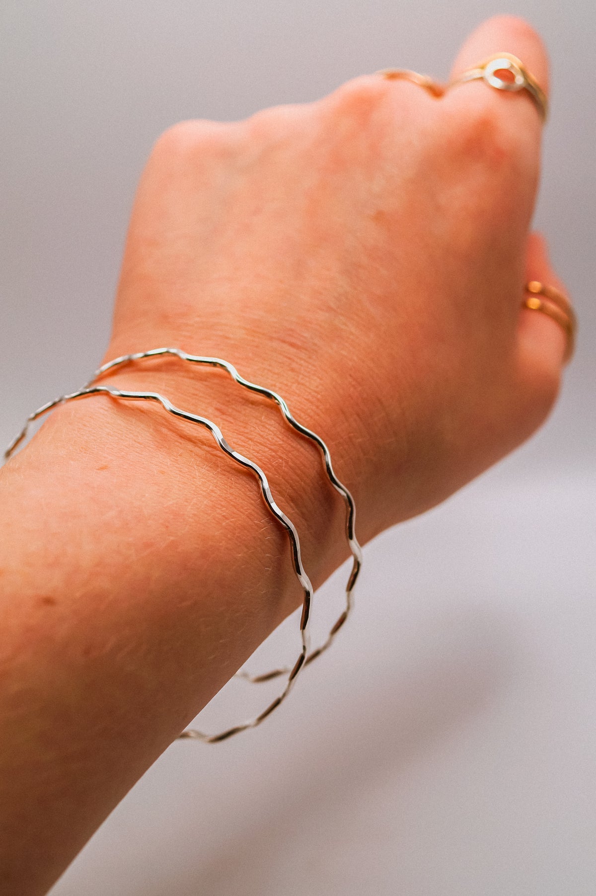 Squiggle Bangle Bracelet, Gold Fill, Rose Gold Fill or Sterling Silver