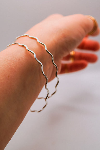 Squiggle Bangle Bracelet, Gold Fill, Rose Gold Fill or Sterling Silver