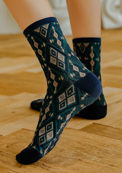 Blue Diamond Pattern Ankle Socks