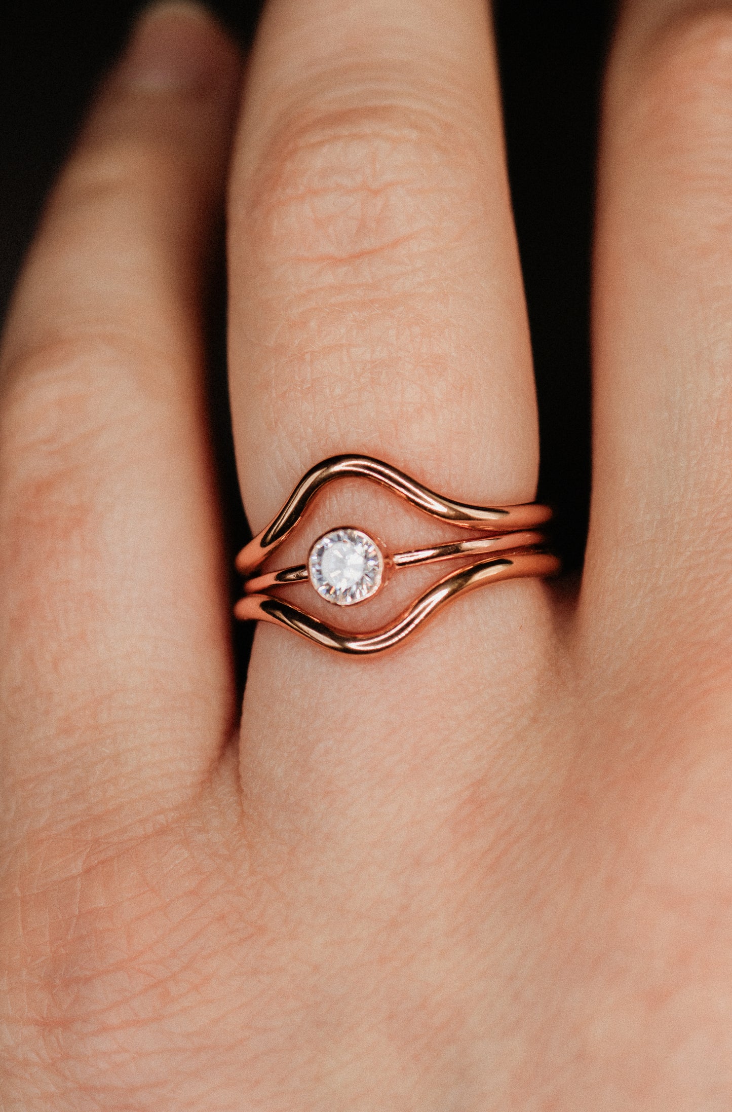 Teardrop Set of 2 Stacking Rings in Gold, Rose Gold or Silver