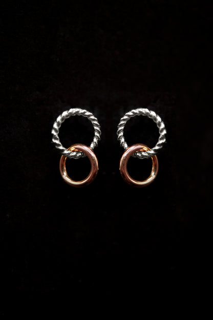 Mixed Texture Link Stud Earrings, Gold Fill, Rose Gold Fill, or Sterling Silver