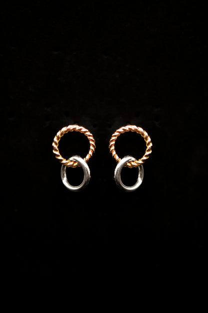 Mixed Texture Link Stud Earrings, Gold Fill, Rose Gold Fill, or Sterling Silver