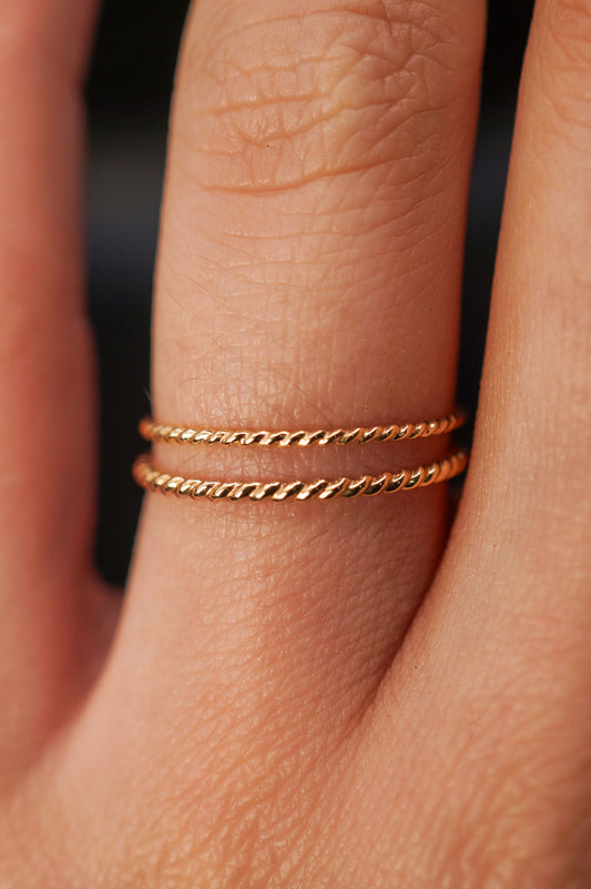 Thick & Thin Twist Set of 2 Stacking Rings in Gold Fill, Rose Gold Fill or Sterling Silver