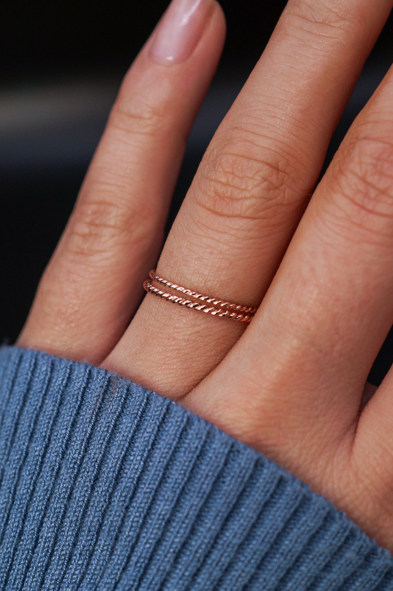 Thick & Thin Twist Set of 2 Stacking Rings in Gold Fill, Rose Gold Fill or Sterling Silver