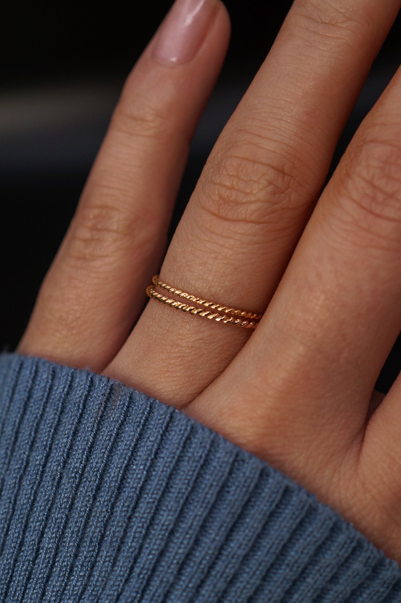 Thick & Thin Twist Set of 2 Stacking Rings in Gold Fill, Rose Gold Fill or Sterling Silver