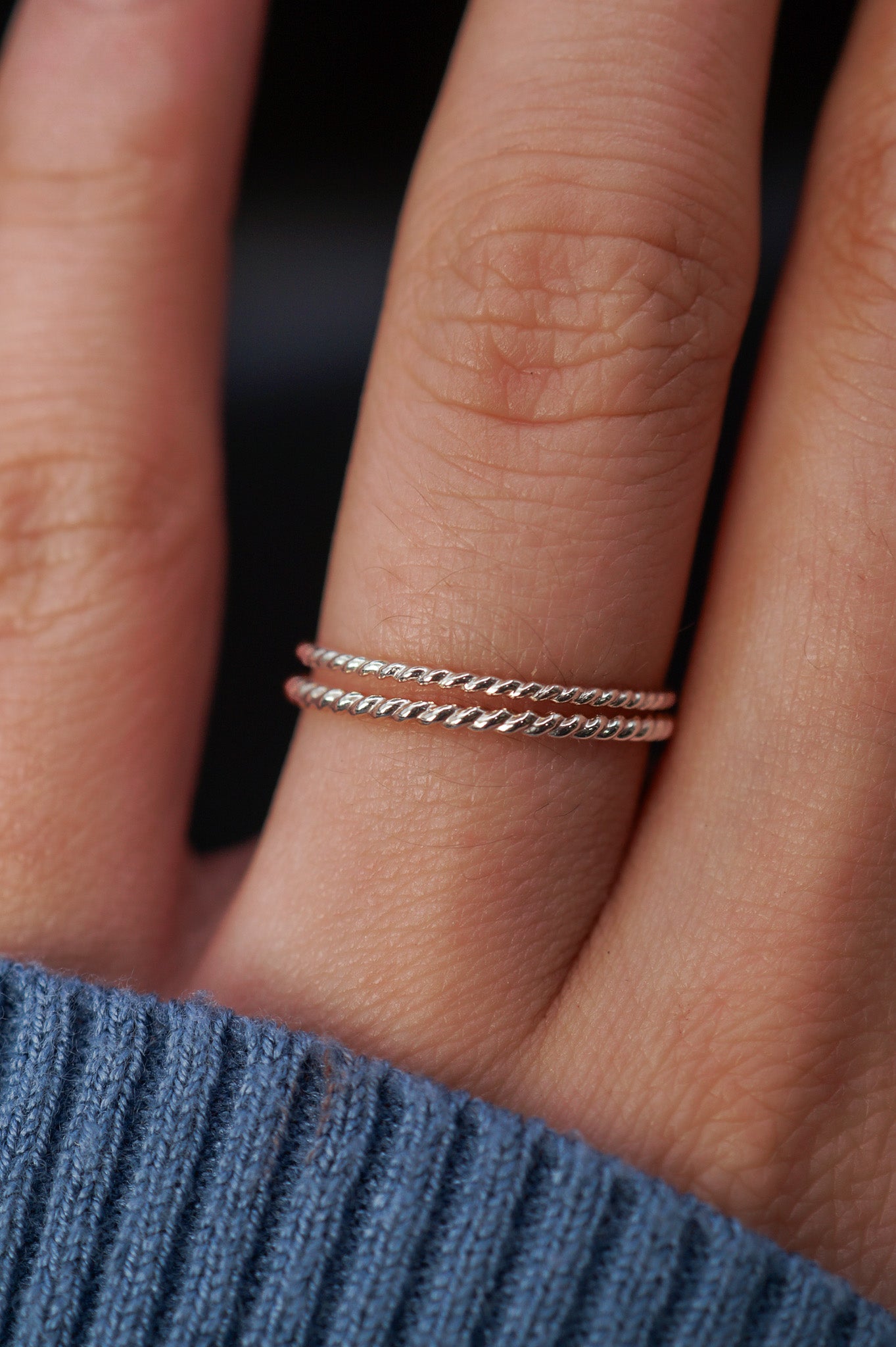 Thick & Thin Twist Set of 2 Stacking Rings in Gold Fill, Rose Gold Fill or Sterling Silver