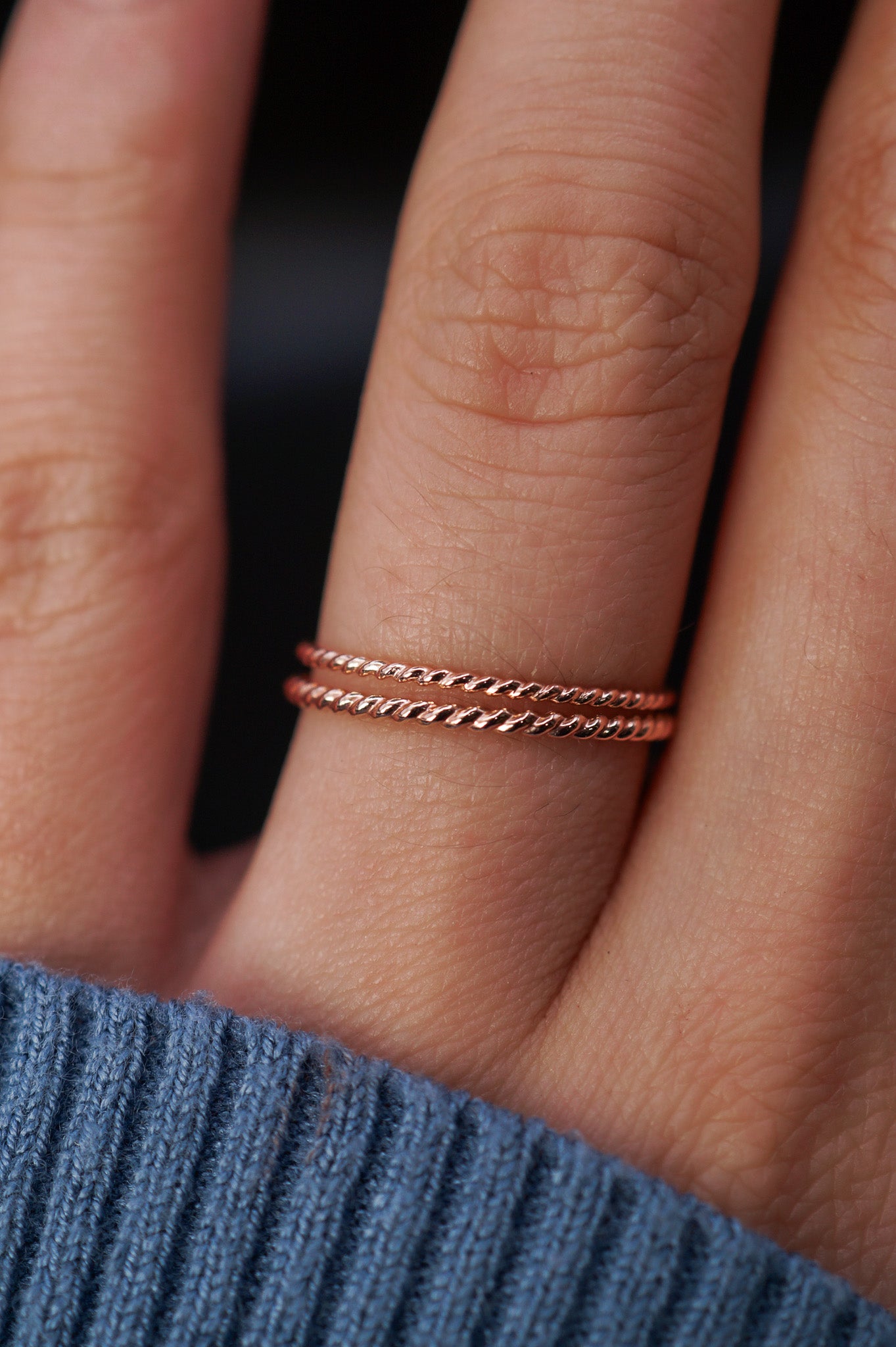 Thick & Thin Twist Set of 2 Stacking Rings in Gold Fill, Rose Gold Fill or Sterling Silver