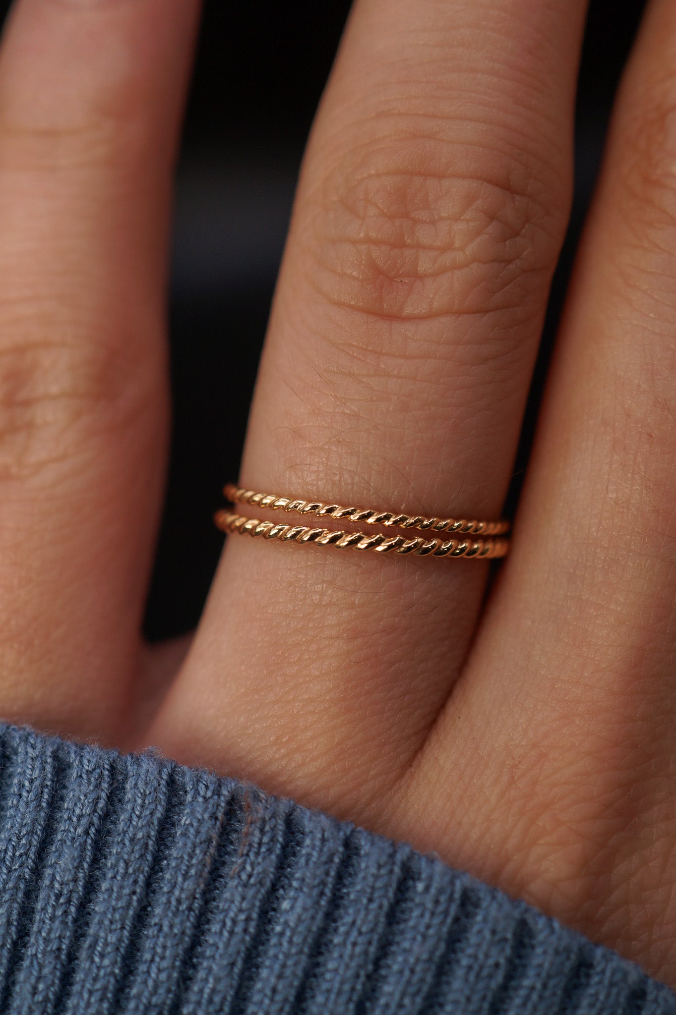 Thick & Thin Twist Set of 2 Stacking Rings in Gold Fill, Rose Gold Fill or Sterling Silver