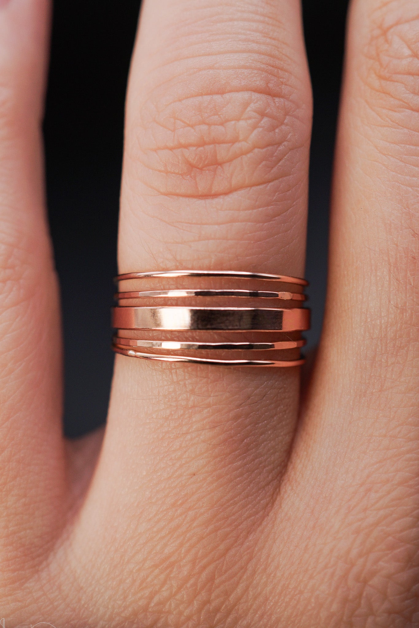 The Minimal Mirror Set of 5 Stacking Rings, Gold Fill, Rose Gold Fill or Sterling Silver