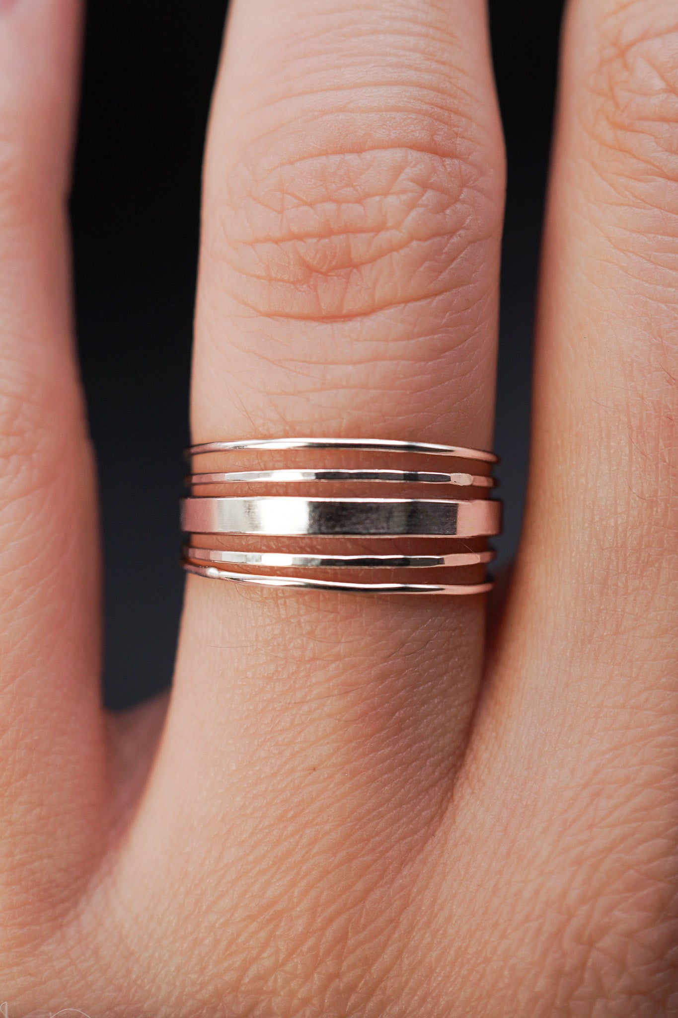 The Minimal Mirror Set of 5 Stacking Rings, Gold Fill, Rose Gold Fill or Sterling Silver