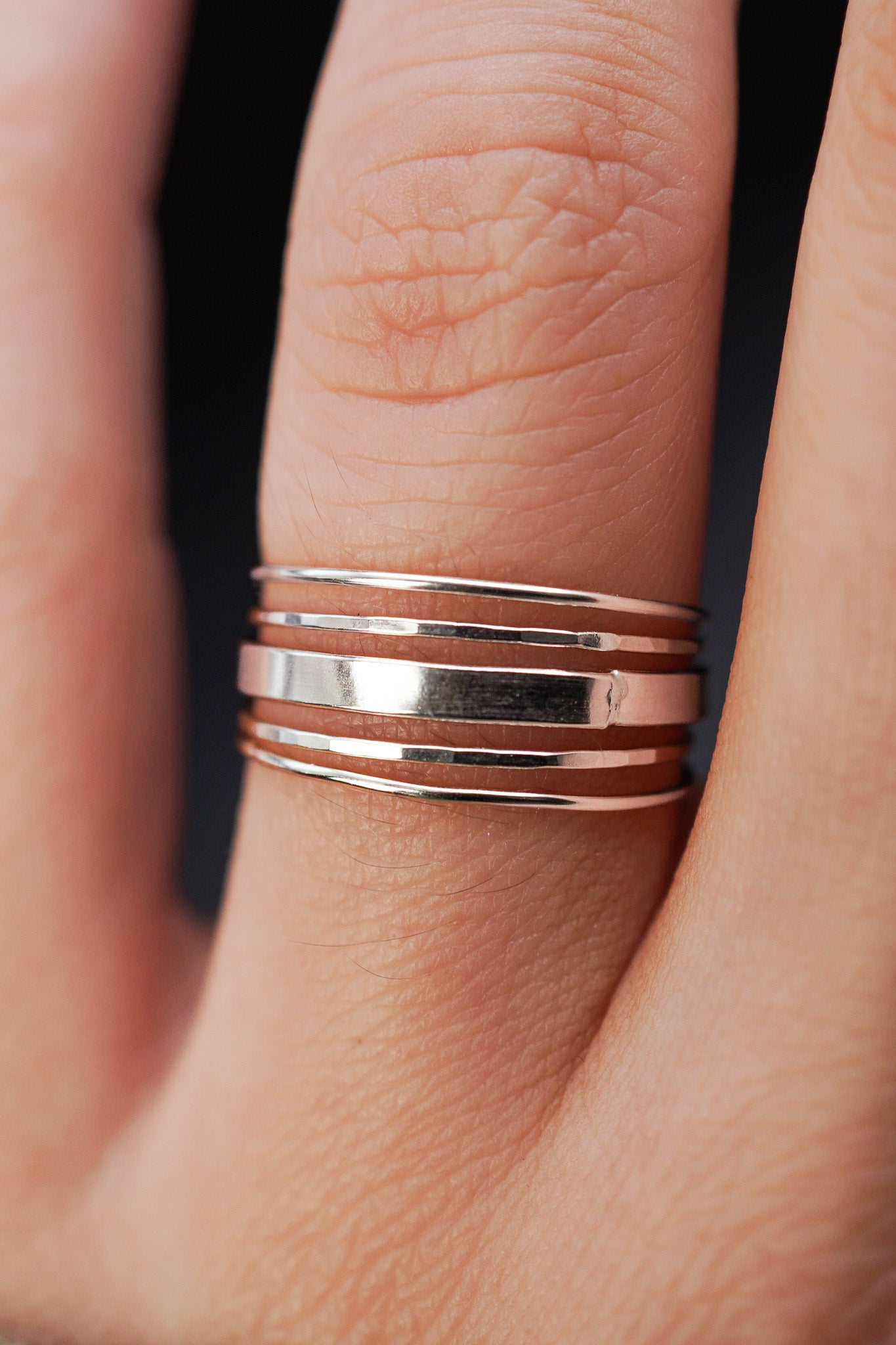 The Minimal Mirror Set of 5 Stacking Rings, Gold Fill, Rose Gold Fill or Sterling Silver