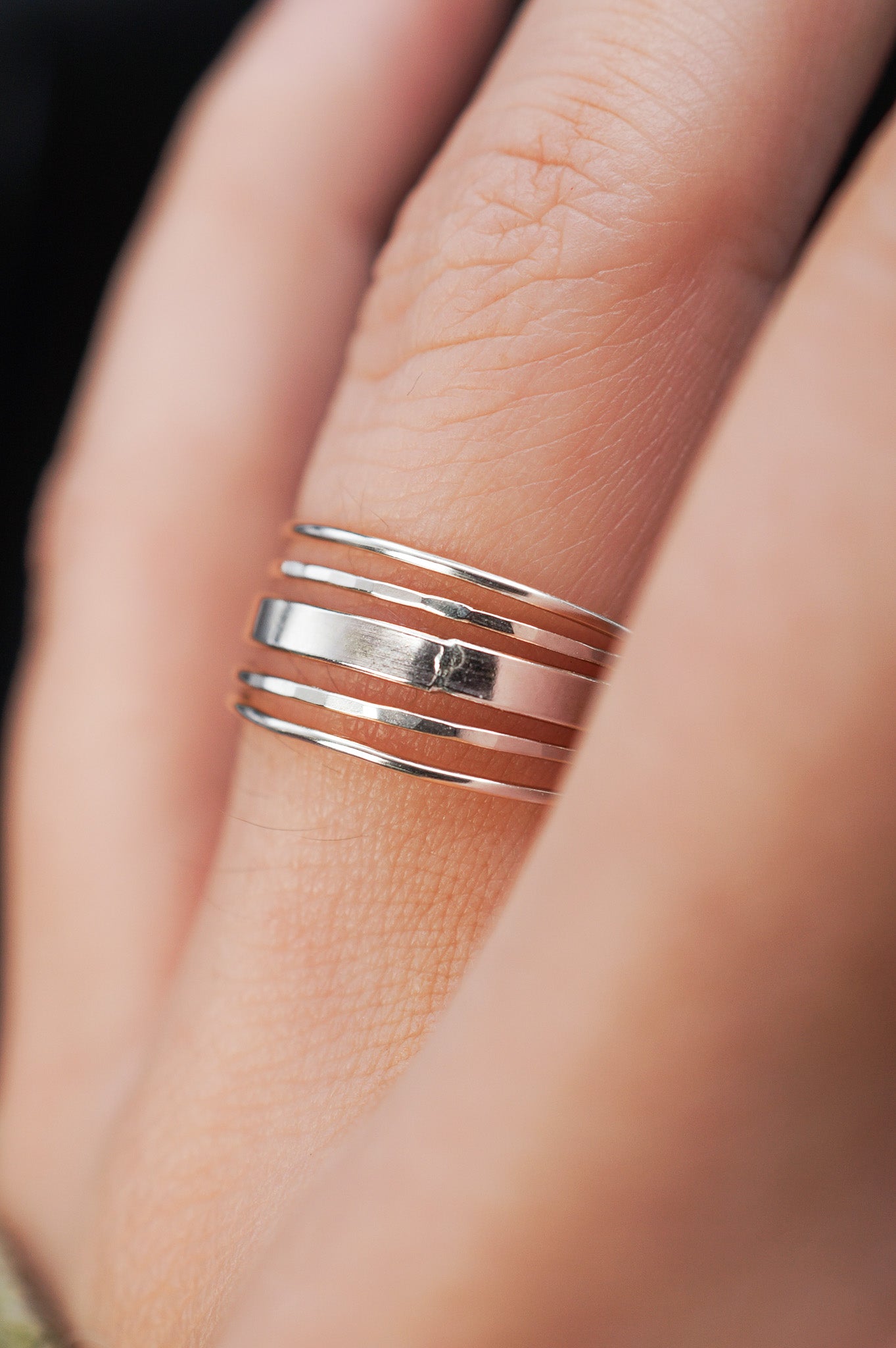 The Minimal Mirror Set of 5 Stacking Rings, Gold Fill, Rose Gold Fill or Sterling Silver