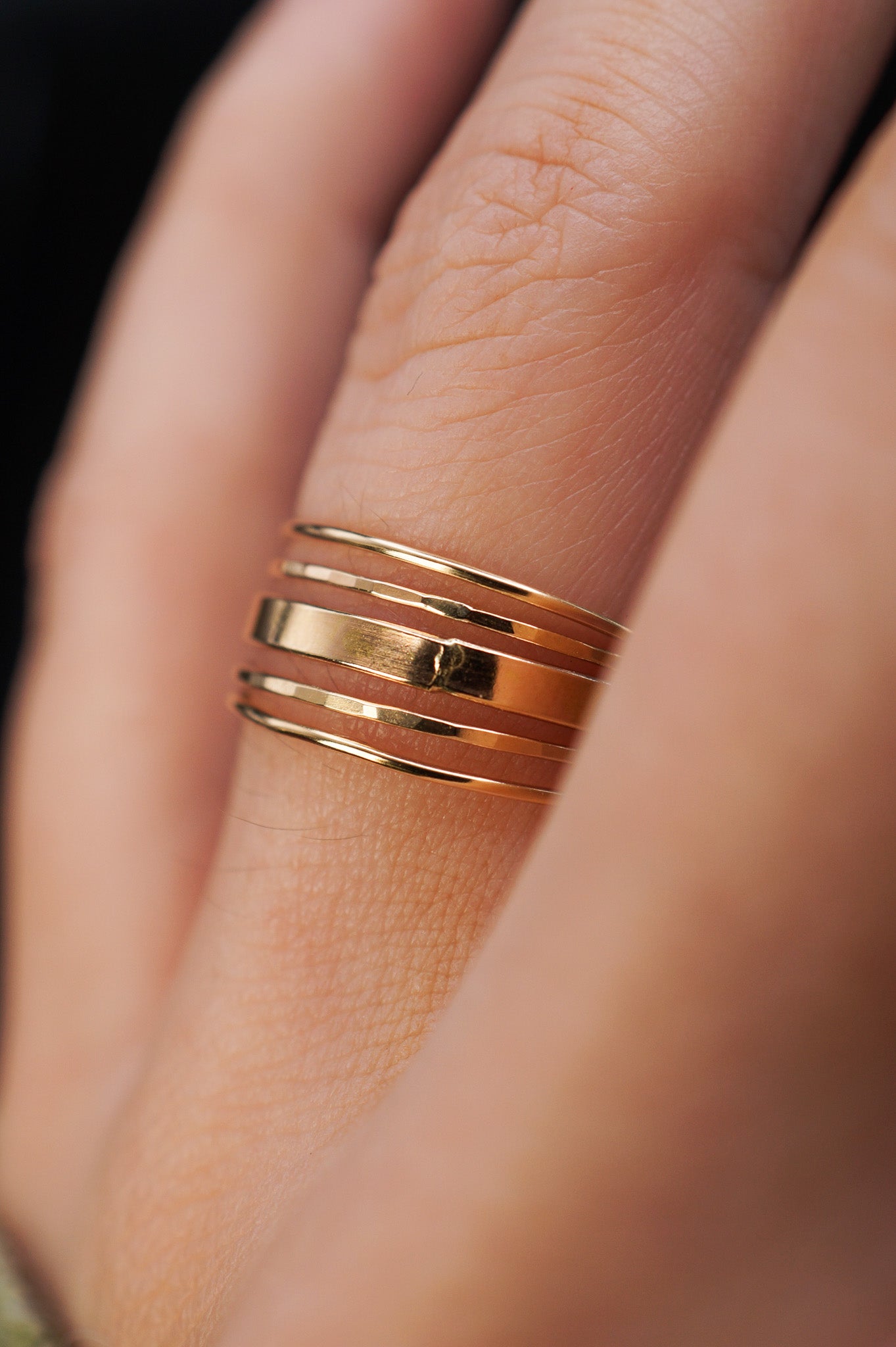 The Minimal Mirror Set of 5 Stacking Rings, Gold Fill, Rose Gold Fill or Sterling Silver