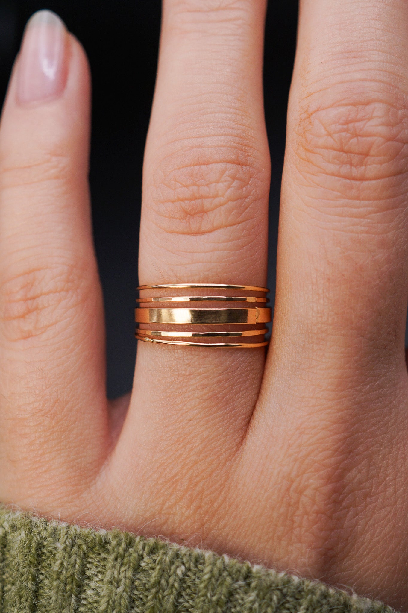 The Minimal Mirror Set of 5 Stacking Rings, Gold Fill, Rose Gold Fill or Sterling Silver