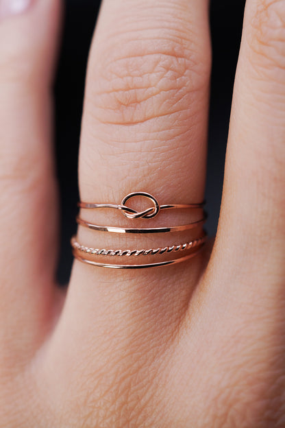 Open Knot & Twist Set of 4 Stacking Rings, Gold Fill, Rose Gold Fill or Sterling Silver