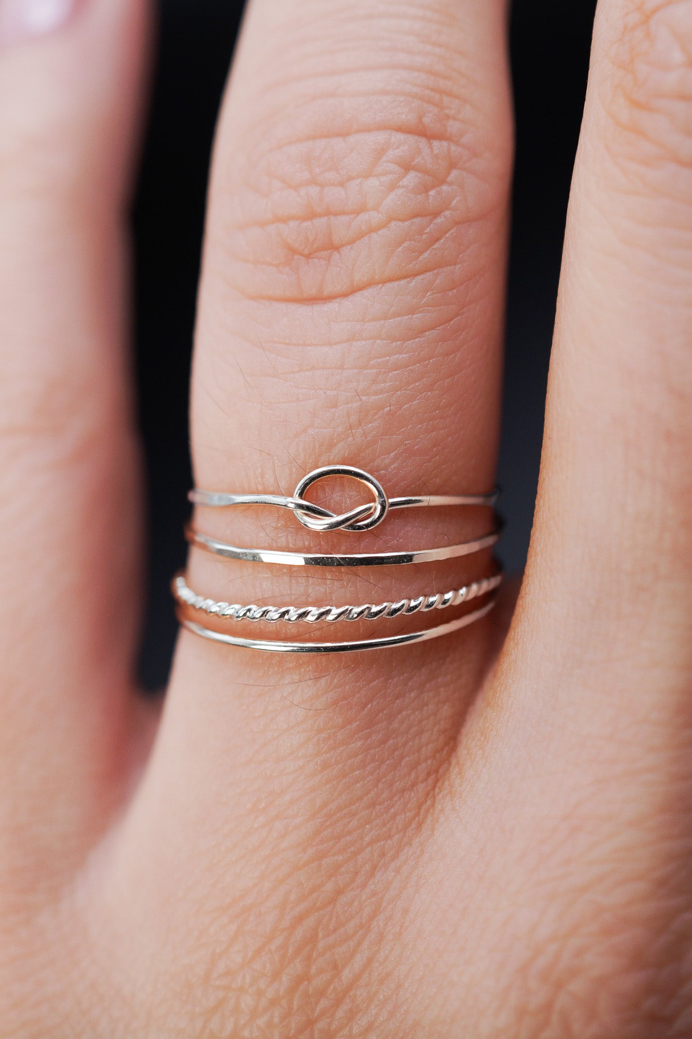 Open Knot & Twist Set of 4 Stacking Rings, Gold Fill, Rose Gold Fill or Sterling Silver