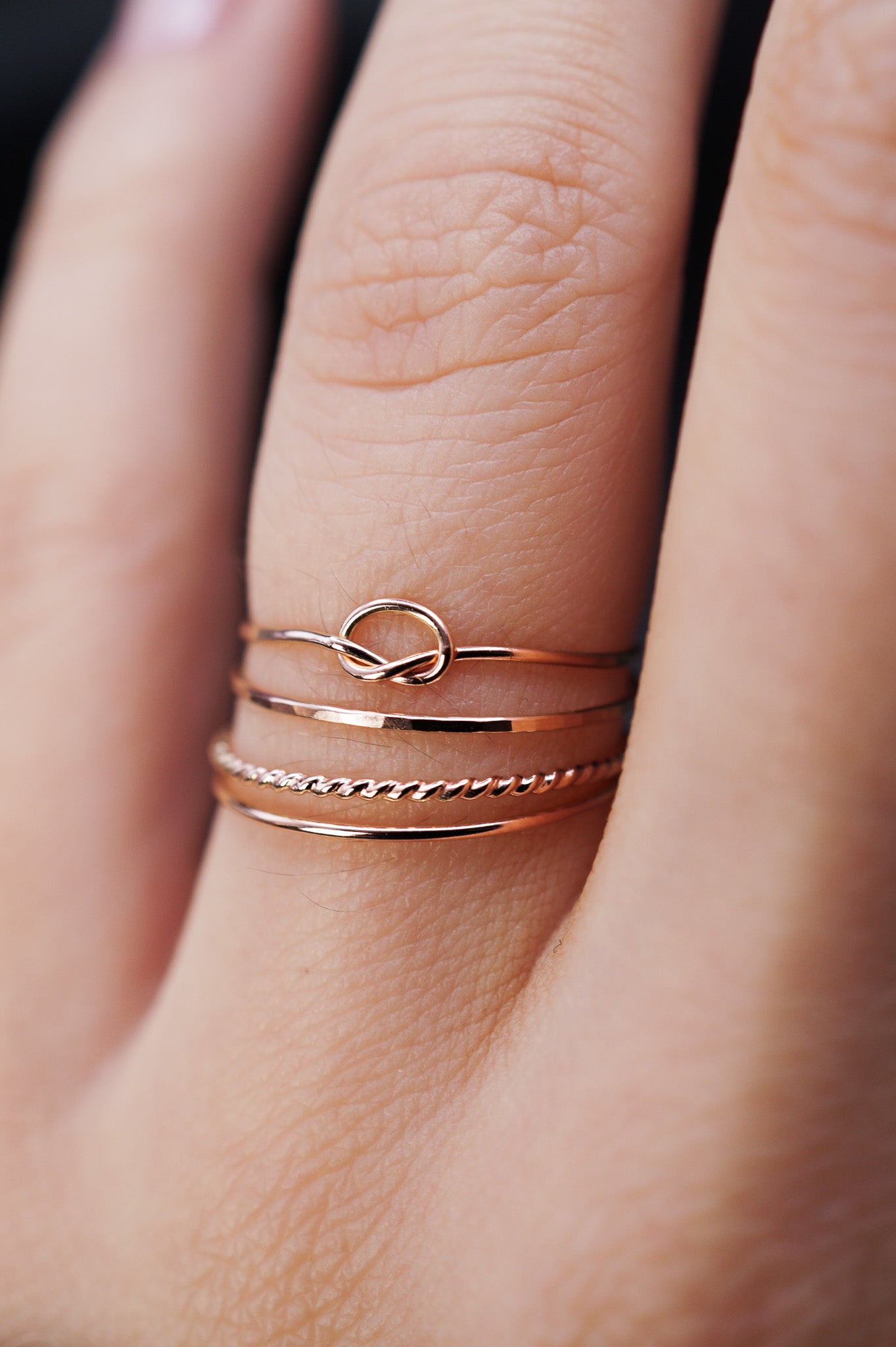 Open Knot & Twist Set of 4 Stacking Rings, Gold Fill, Rose Gold Fill or Sterling Silver