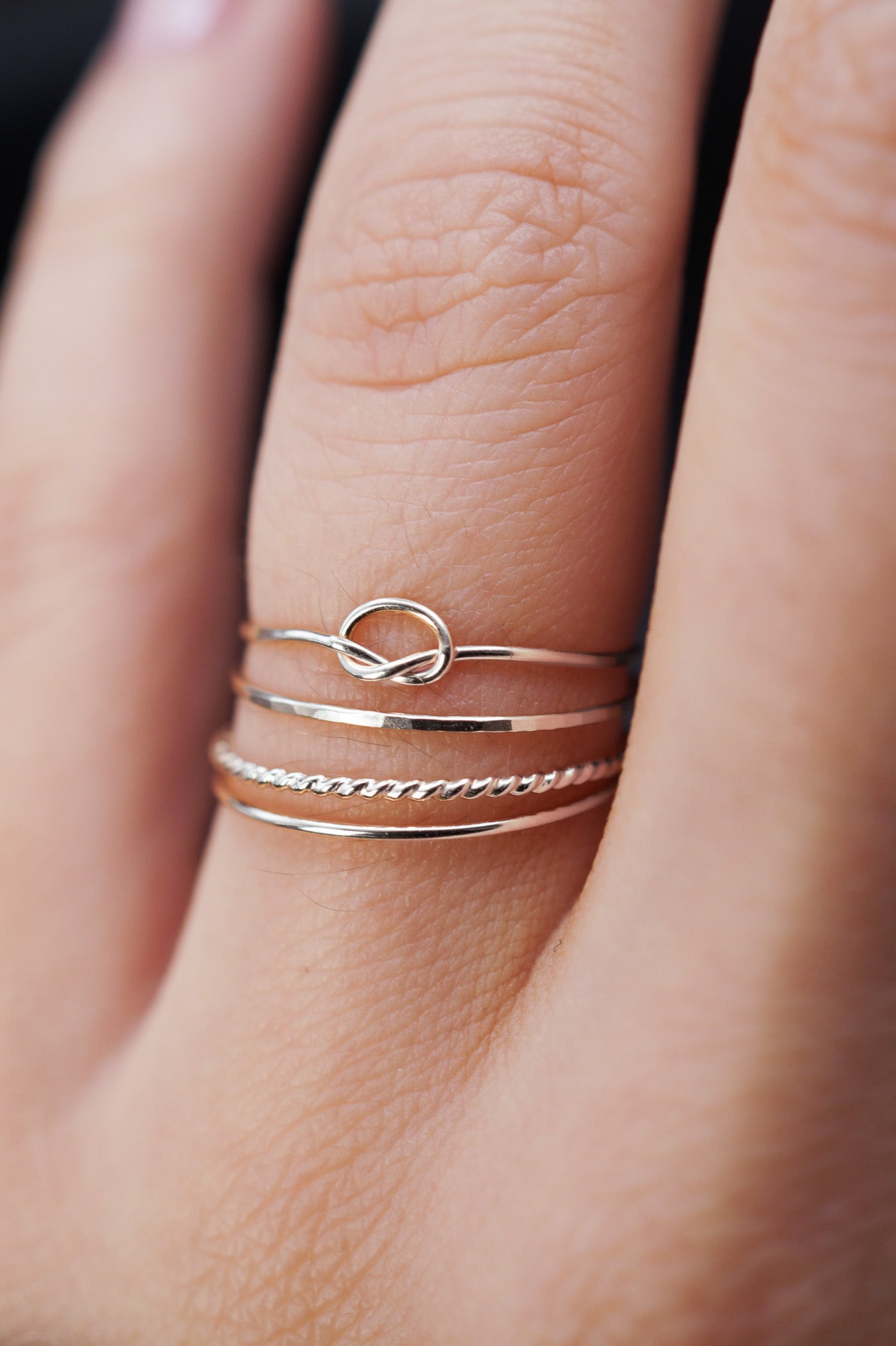 Open Knot & Twist Set of 4 Stacking Rings, Gold Fill, Rose Gold Fill or Sterling Silver