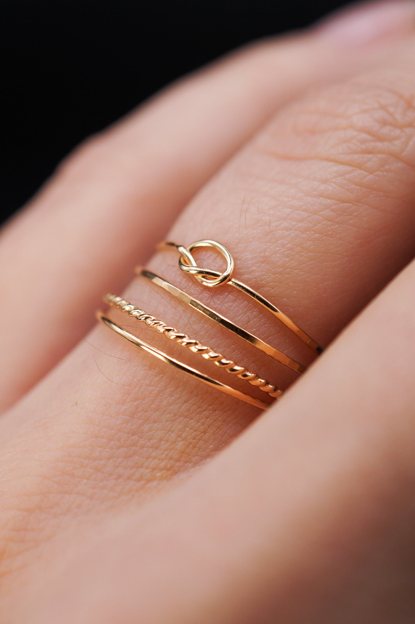 Open Knot & Twist Set of 4 Stacking Rings, Gold Fill, Rose Gold Fill or Sterling Silver