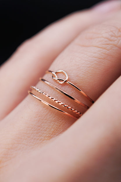 Open Knot & Twist Set of 4 Stacking Rings, Gold Fill, Rose Gold Fill or Sterling Silver