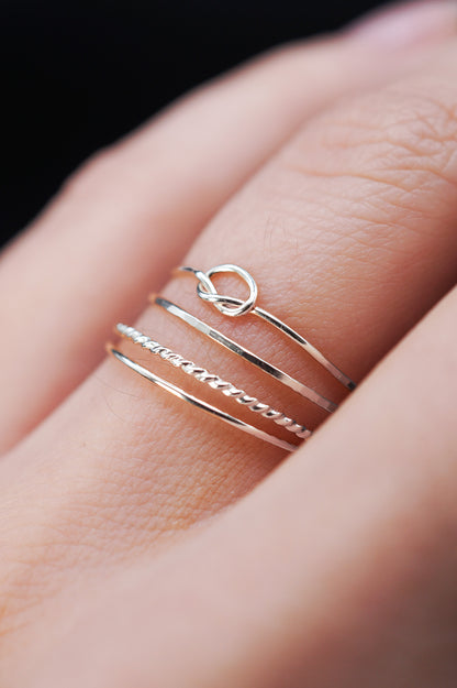 Open Knot & Twist Set of 4 Stacking Rings, Gold Fill, Rose Gold Fill or Sterling Silver