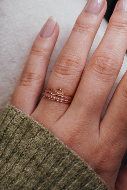 Open Knot & Twist Set of 4 Stacking Rings, Gold Fill, Rose Gold Fill or Sterling Silver